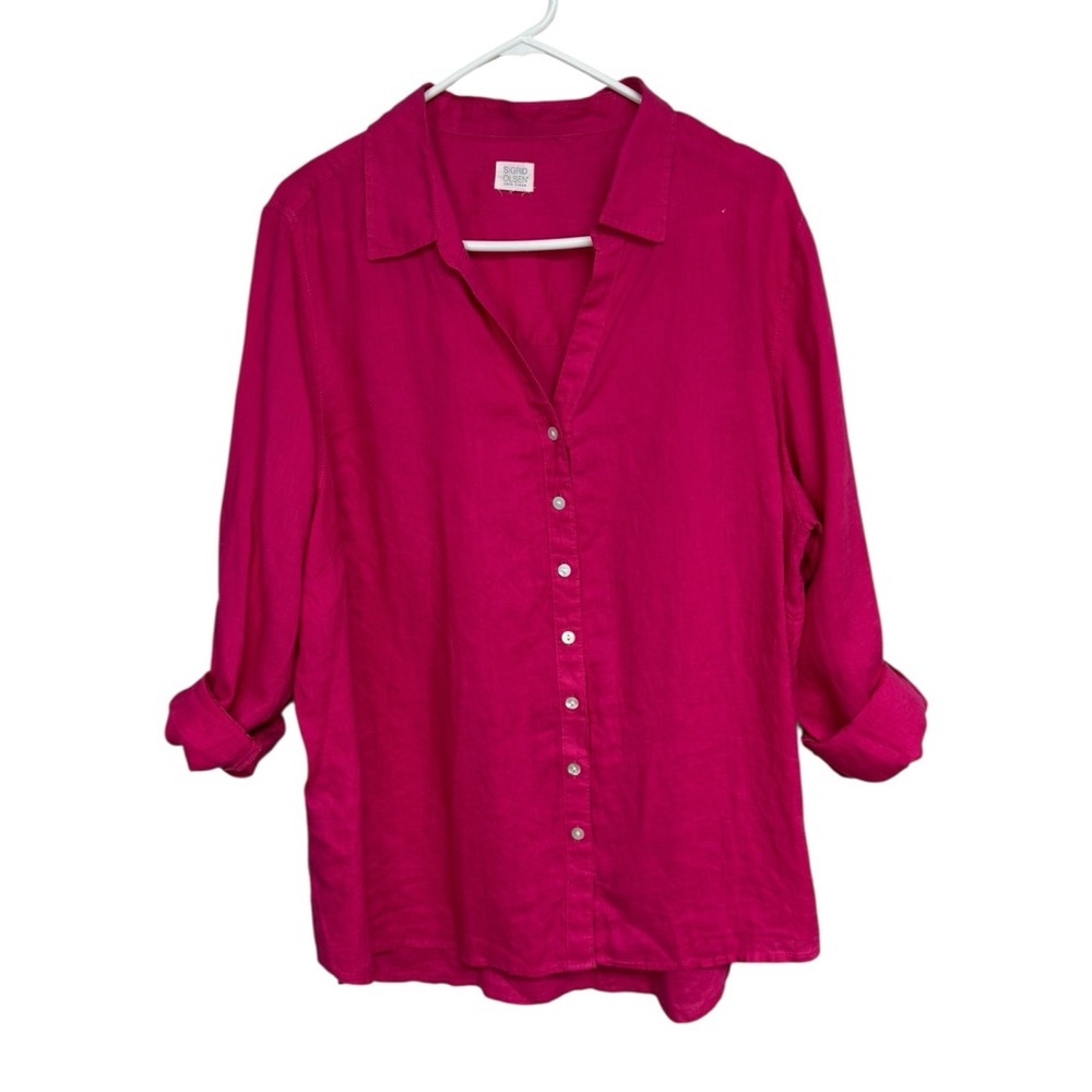 Sigrid Olsen Linen Oversized Button Down Shirt Pink XL 1X